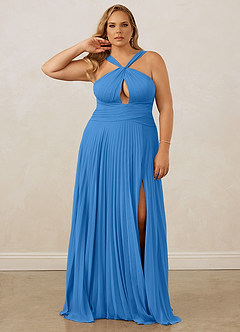 Christian Siriano Bridal for Azazie 1009 Bridesmaid Dresses Blue Jay A-Line Pleated Chiffon Dress image11