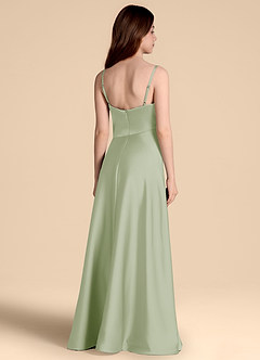 Azazie Prisha Junior Robe Trapèze en Satin extensible Plissée Vert Sauge image2