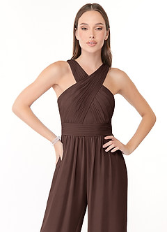 Azazie Berdie Bridesmaid Dresses Ganache Halter Chiffon Jumpsuit image5