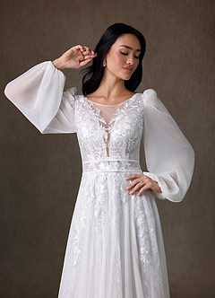 Azazie Keylani Wedding Dresses Diamond White A-Line Lace Dress image5