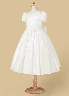 Azazie Anirra Flower Girl Dresses Ivory Ball-Gown Pleated Matte Satin Dress image7