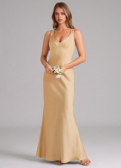 Azazie Kamila Brautjungfernkleider A-Linie Plissee Stretch-Satin Kleid Gold image4