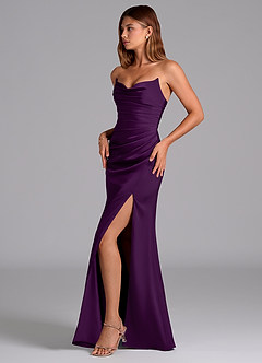 Azazie Claudelle Suknie dla druhen Syrena Bez ramiączek Satyna elastyczna Do ziemi Sukienka image3