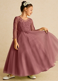 Azazie Precious Blumenmädchenkleider A-Linie Spitze Tüll Kleid Amethyst image2