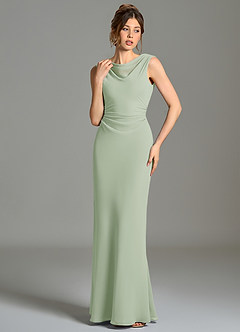 Azazie Kieryn Bridesmaid Dresses Dusty Sage Mermaid Pleated Chiffon Dress image4