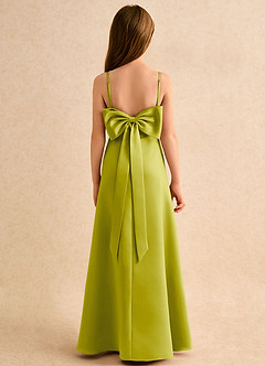 Azazie Joella Girls Formal Flower Girl Dresses Lemongrass A-Line Pleated Matte Satin Dress image4