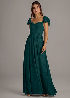 Azazie Aricella Bridesmaid Dresses Pine A-Line Corset Floral Burnout Dress image3
