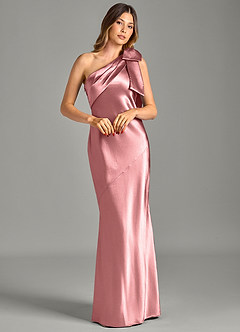 Azazie Yuanna Brudtärnklänningar Klä av Sjöjungfru i Metallisk satin Ena axeln Rosett image3