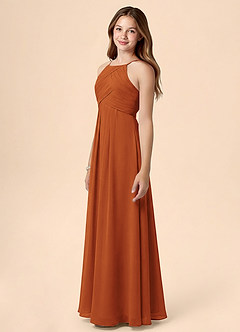 Azazie Ginny Junior A-Line Plisseret Chiffon Gulv-længde Junior brudepige Kjole image3