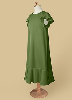 Azazie Sweet Pea Flower Girl Dresses Juniper A-Line Ruched Stretch Satin Dress image7