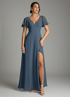 Azazie Kimber Bridesmaid Dresses Neptune A-Line Flounce Sleeve Chiffon Dress image2