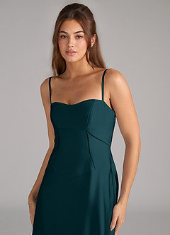 Azazie Valentine Abiti da Damigella Abito A-Line in Raso Elasticizzato Corsetto Pino image6