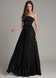 Azazie Mariana 신부 들러리 드레스 A라인 주름진 스트레치 새틴 바닥 길이 드레스 image7