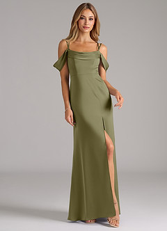 Azazie Callan Bridesmaid Dresses Pistachio A-Line Pleated Stretch Satin Convertible Dress image4