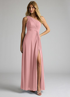 Azazie Brooke Abiti da Damigella Abito A-Line in Maglia Monospalla Rosa Polverosa image3