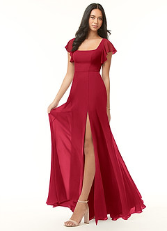Azazie Bondi Bridesmaid Dresses Scarlet A-Line Ruffled Chiffon Dress image4