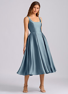 Azazie Amalie Bridesmaid Dresses Dusty Blue A-Line Pleated Stretch Satin Dress image1