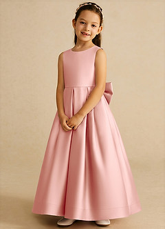 Azazie Cailee Flower Girl Dresses Rosette Ball-Gown Pleated Matte Satin Dress image4