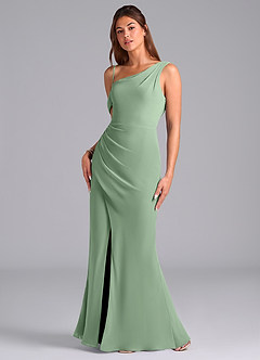 Azazie Madelyn Brautjungfernkleider Wandelbar Meerjungfrau-Linie One-Shoulder Chiffon Kleid Matcha image5
