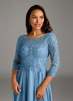 Azazie Marge Mother of the Bride Dresses Steel Blue A-Line Scoop Lace Chiffon Dress image4