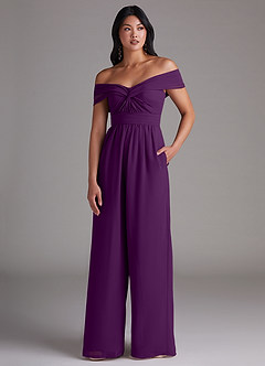 Azazie Lamara Bridesmaid Dresses Grape Off the Shoulder Chiffon Convertible Jumpsuit image1