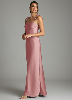 Azazie Ellia Brautjungfernkleider Etui Schleifen Stretch-Satin Kleid Altrosa image4