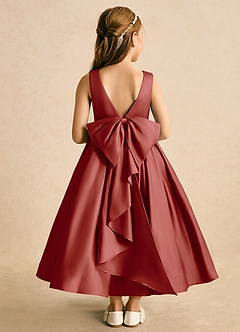 Azazie Cailee Flower Girl Dresses Terracotta Ball-Gown Pleated Matte Satin Dress image1