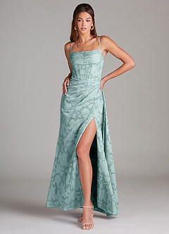 Azazie Denisa Vestidos de damas de honor Vestido de Neblina de Devorado Floral de Corte Recto con Plisado image3