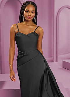 Barbie ♥ Azazie Bridesmaid Dresses Black Sheath Strapless Stretch Satin Convertible Dress image4