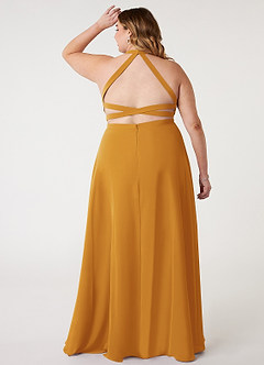 Azazie Clarice Abiti da Damigella Abito A-Line in Chiffon con Scollo Halter Caramello image9