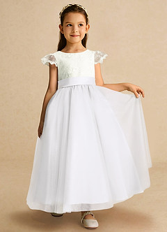 Azazie Pookie Flower Girl Dresses Diamond White A-Line Lace Tulle Dress image4