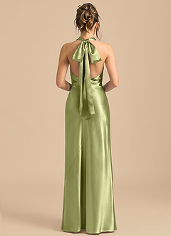 Azazie Velli Robes de demoiselle d'honneur Robe Fourreau en Satiné métallisé Col Haut Pistache image5
