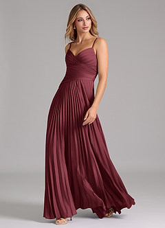 Azazie Vini Brautjungfernkleider A-Linie Plissee Stretch-Satin Kleid Merlot image5