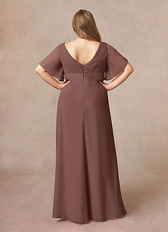 Azazie Alessa Mother of the Bride Dresses Espresso A-Line V-Neck Pleated Chiffon Dress image8