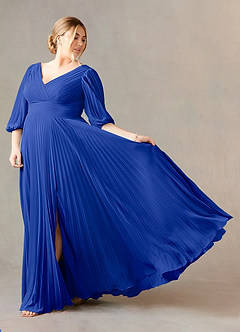 Azazie Zahara Mother of the Bride Dresses Royal Blue A-Line V-Neck Pleated Chiffon Dress image9