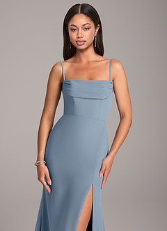 Azazie Saige Bridesmaid Dresses Dusty Blue Sheath Off the Shoulder Chiffon Convertible Dress image2