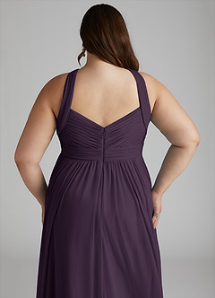 Azazie Hillian Bridesmaid Dresses Plum A-Line Halter Pleated Mesh Dress image2