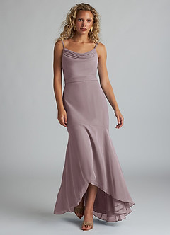 Azazie Summer Bridesmaid Dresses Dusk Mermaid Scoop Cowl Chiffon Dress image4
