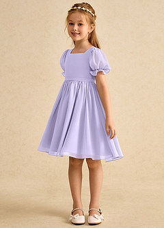 Azazie Jolie Robe Demoiselle D'honneur Fillette Robe Trapèze en Mousseline de soie avec manches Lilas image5