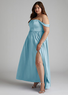 Azazie Morana Final Sale Sky Blue A-Line Off the Shoulder Stretch Satin Convertible Dress image13