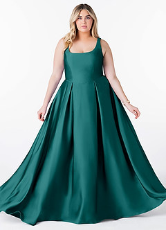 Azazie Neve Bridesmaid Dresses Peacock Ball-Gown with Pockets Stretch Satin Dress image10