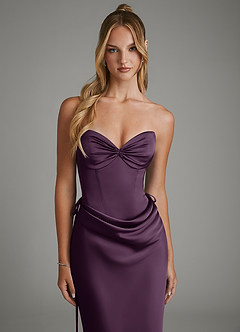 Azazie Natasha Bridesmaid Dresses Plum Mermaid Corset Stretch Satin Dress image4
