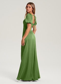 Azazie Fyona Jurken voor bruidsmeisjes Jurk van Stretch Satijn met A-Lijn Geplooid Basilicum image11