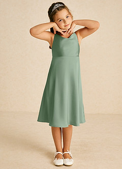 Azazie Zuzu Flower Girl Dresses Matcha A-Line Spaghetti Strap Stretch Satin Dress image1