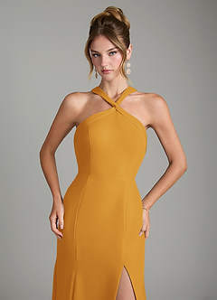 Azazie Rue Bridesmaid Dresses Butterscotch A-Line Halter Chiffon Dress image3