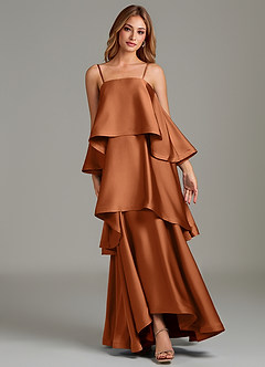 Azazie Azalea Bridesmaid Dresses Copper A-Line Ruched Stretch Satin Dress image6