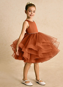Azazie Tinie Blumenmädchenkleider Ballkleid Schleifen Tüll Kleid Gebranntes Orange image4