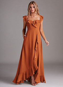 Azazie Lyra Bridesmaid Dresses Cinnamon A-Line Chiffon Convertible Dress image3