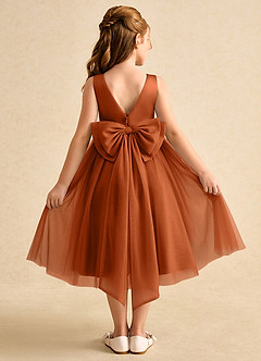 Azazie Winnie Flower Girl Dresses Burnt Orange Ball-Gown Bow Tulle Dress image1