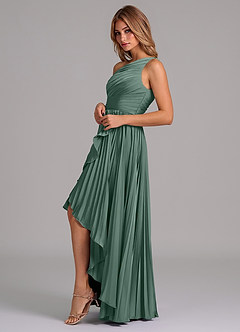 Azazie Lyrica Bridesmaid Dresses Eucalyptus A-Line One Shoulder Stretch Satin Dress image5
